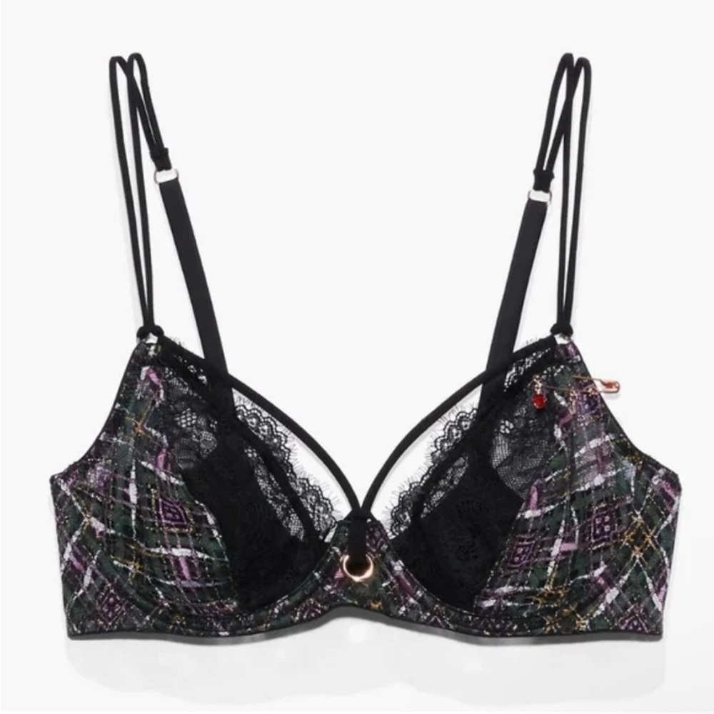 NWT Savage x Fenty “A Little Tart” Plaid Sheer With Lace Bra